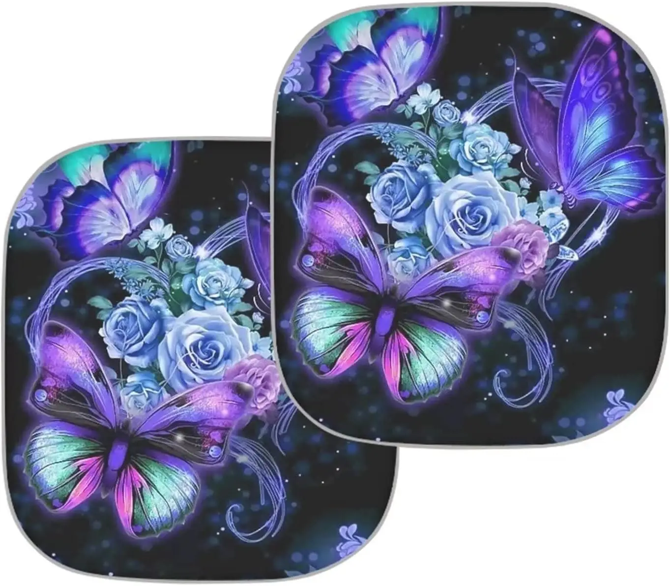 Blue Butterfly Flower Print Windshield Sun Shade Foldable Car Front Window Sunshade for SUV Truck Auto Sun Blocker Visor 2PC