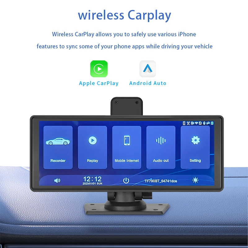 10.26 インチ Carplay Android オートダッシュバックミラーデュアルカメラ運転車レコーダー車のブラックボックス
