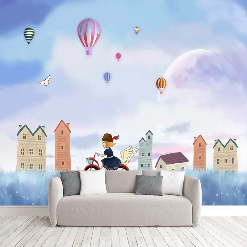 

Cartoon Kids Wall Covering Wallpaper Children'S Room Hot Air Balloon Plane Paper Custom Photo Background Paintings Wallcovering