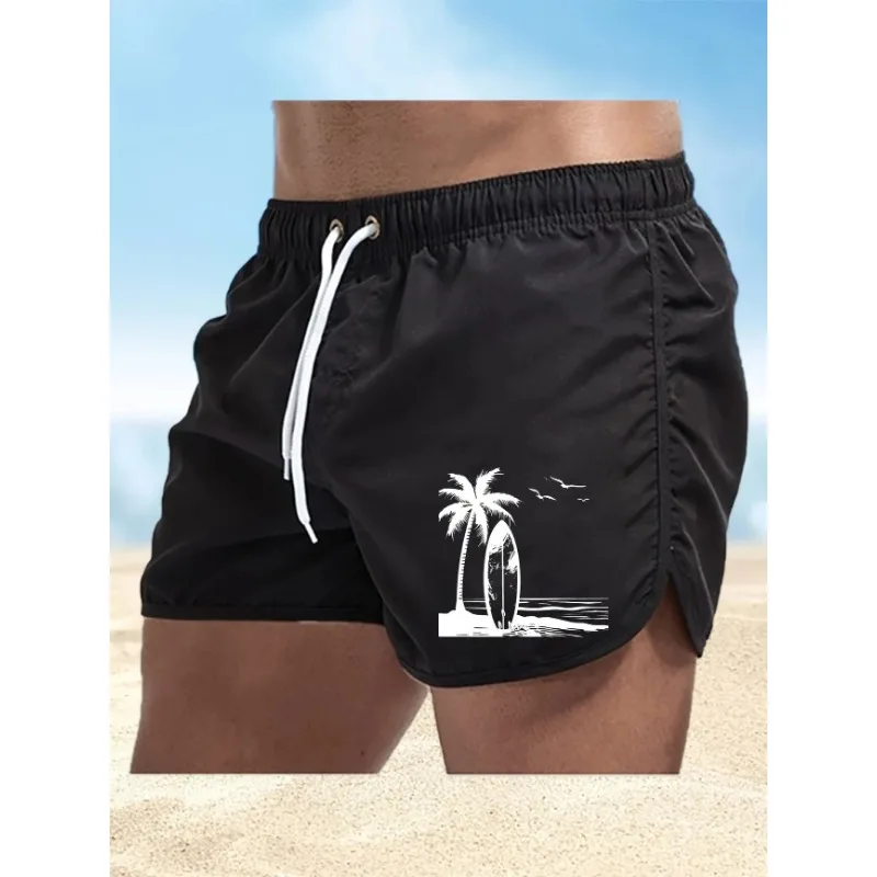 Men's summer beach print shorts, casual running shorts, lightweight quick drying swim trunks, daily wear shorts