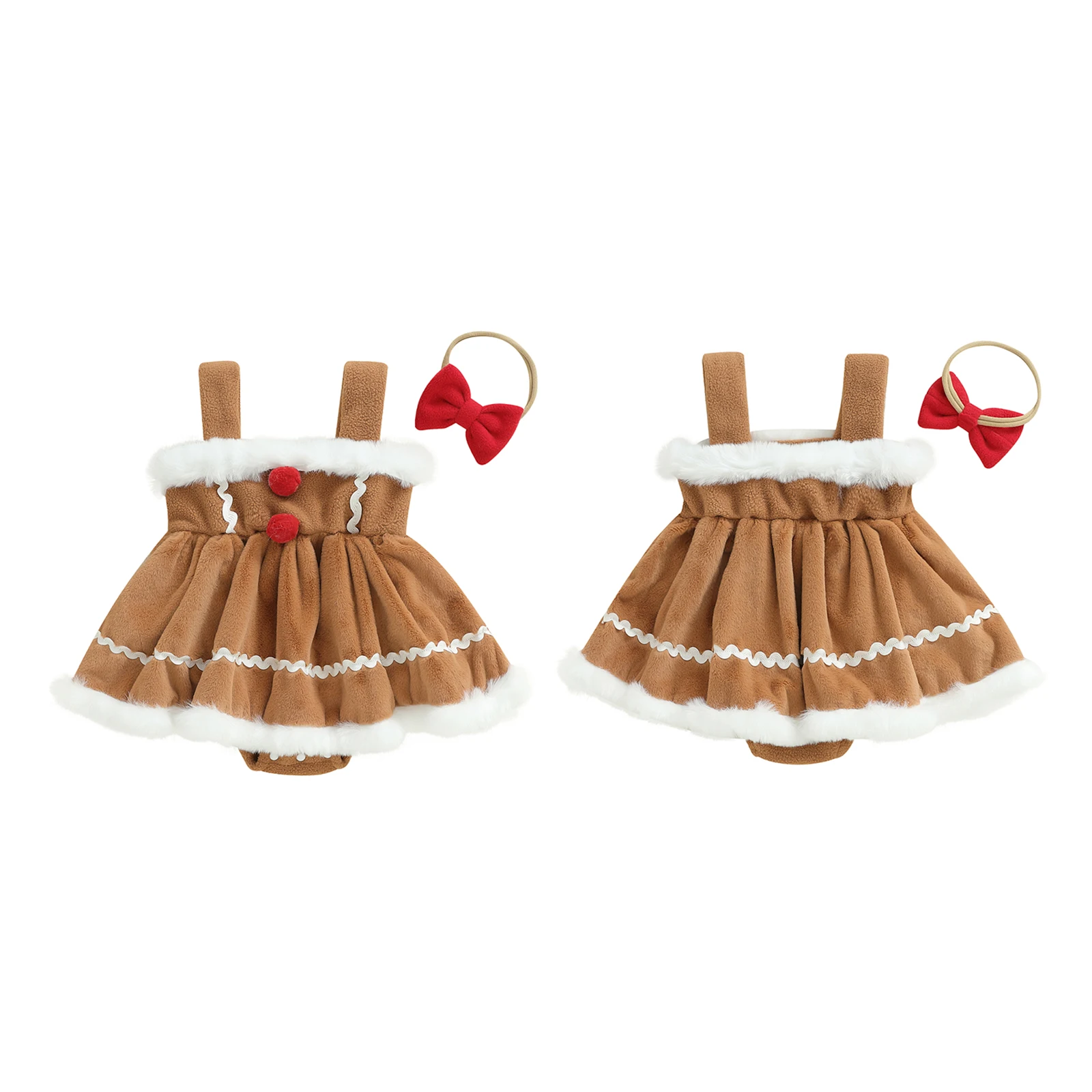 طفلة عيد الميلاد الزي طويلة الأكمام ساحة طوق الزنجبيل رجل رومبير فستان القوس عقال 2 قطعة مجموعة #5