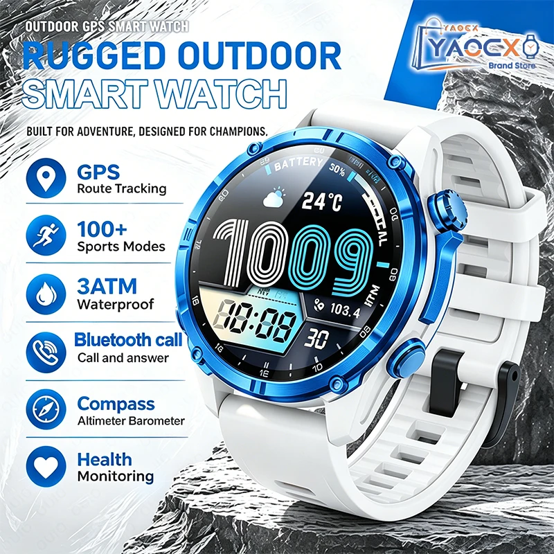 

New GPS Smart Watch 1.32" 3ATM Waterproof Compass Altimeter 100+ Sports Modes 540mAh Bluetooth Call Health Monitor Smart Watch