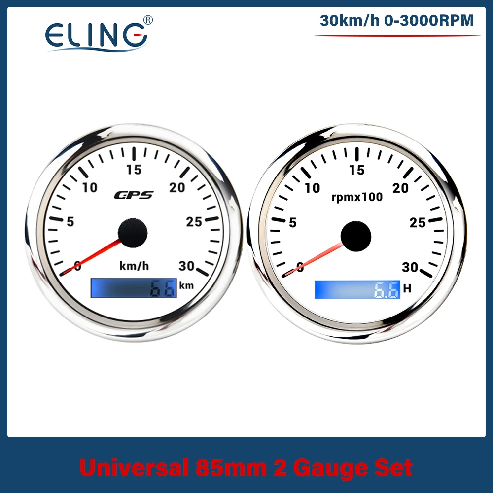 ELING 85mm 60km/h 120KMH 200KM/H GPS Speedometer + Tachometer 6000/8000RPM with GPS Antenna and 7 Colors Backlight for Car Ships
