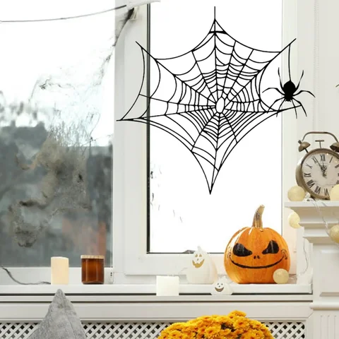 LUSQI Halloween Spider Web Toilet Sticker 1/50Pcs Waterproof Removable PVC Toilet Lid Decal Spooky Cobweb Wall Decor