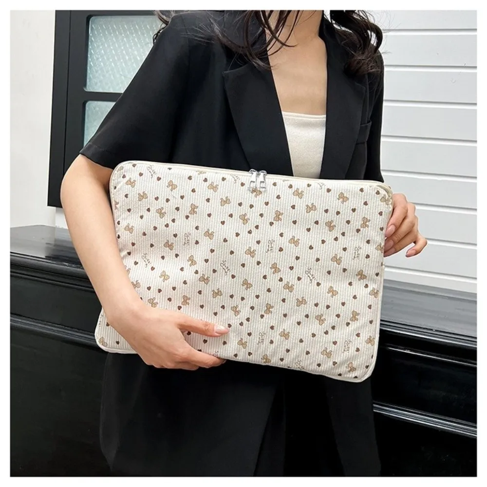 New Corduroy Laptop Case Protective Flower Print Laptop Sleeve Lightweight Shockproof Tablet Protective Pouch School