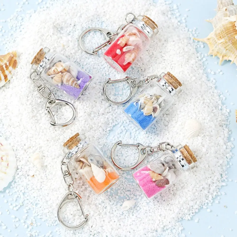 Sea Sand Drifting Bottle Keyring Conch with Cork Drifting Bottle Keychain Wishing Bottle DIY Beach Style Keychain Summer Gifts