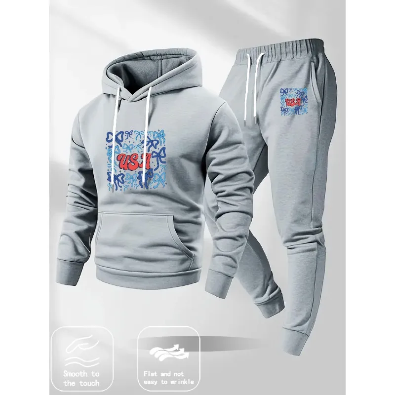 Pantalon à capuche imprimé en 3D pour hommes, mode rétro, printemps été, avec Logo américain et nœud bleu