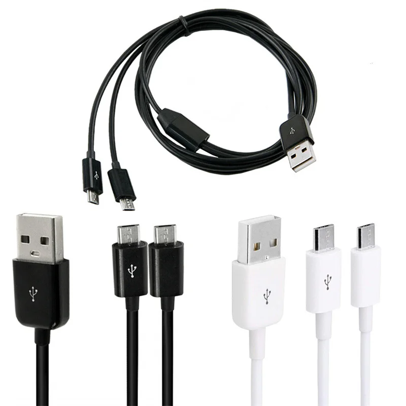 1m USB 2.0 typ męski do 2 Micro USB 5 Pin męski Splitter Y synchronizacja danych i złącze do ładowania kabel Adapter czarny