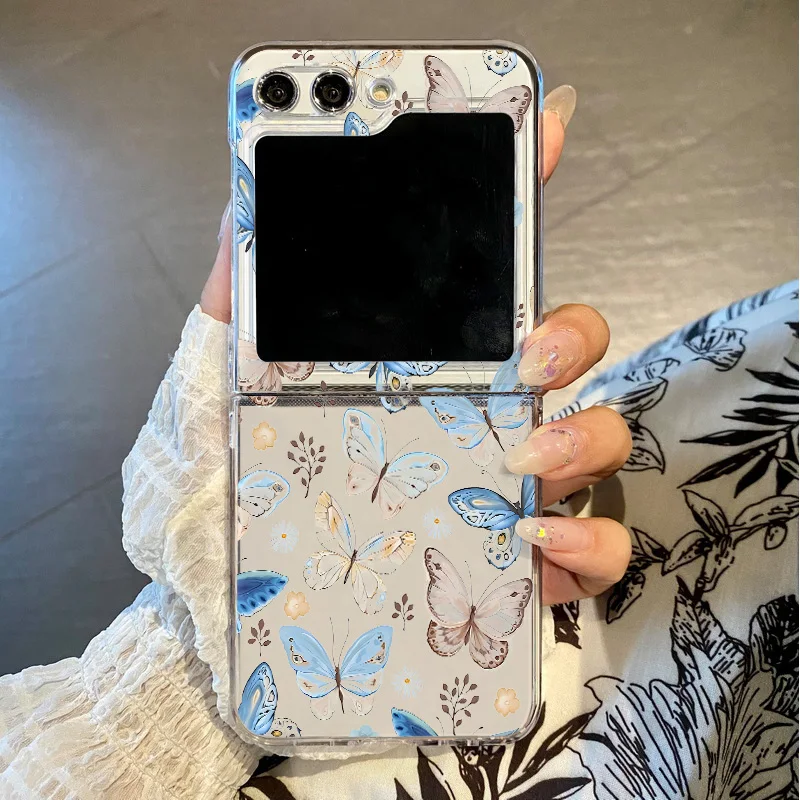 Für Samsung Galaxy Z Flip 6 5 4 3 5G Retro Schmetterling Fall Stoßfest Klar Hart PC Klapp Telefon Abdeckung für Samsung Z Flip5 Flip4
