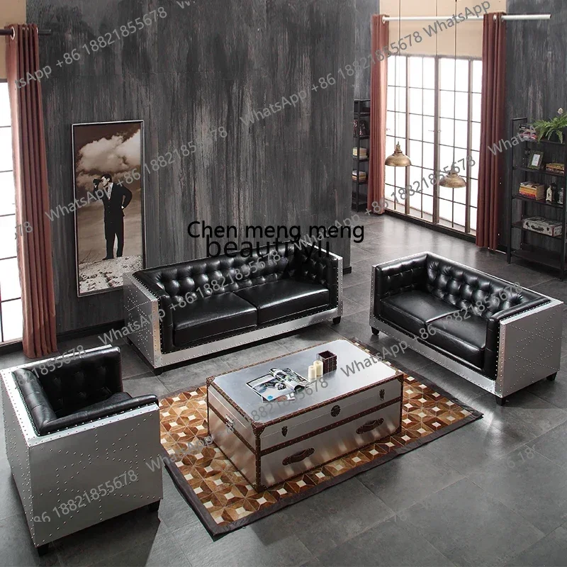 New arrive  Retro loft sofa coffee table rivet suitcase space aluminum leather industrial wind container meeting living room cof