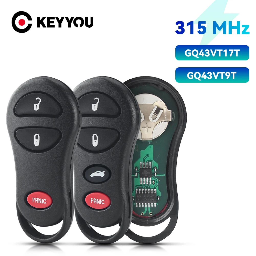 

KEYYOU GQ43VT17T GQ43VT9T 315 МГц Дистанционный ключ для автомобиля Dodge Jeep, подходит для Chrysler Concorde 300M 2001-2004, брелок с 3 кнопками