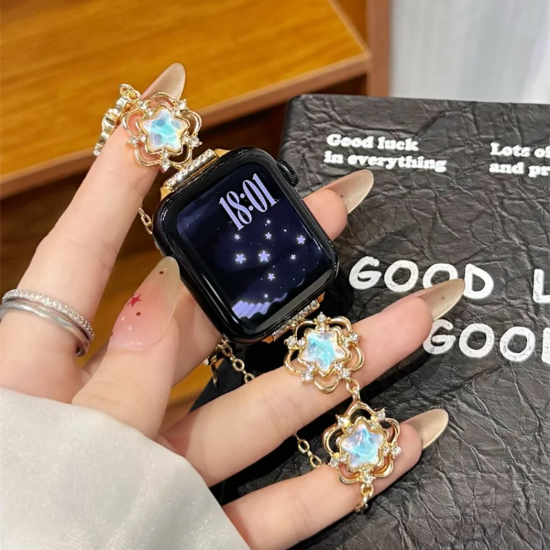 

Wire frame flowing star diamond bracelet compatible with iWatch strap 38mm 40mm 41mm 42mm 44mm 45mm 49mm fashionable strap