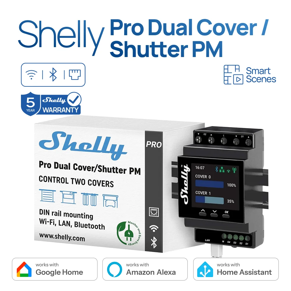 Shelly Pro-controlador de obturador inteligente profesional, doble cubierta/obturador PM Wifi, carril DIN, capacidad de medición de potencia, 16A