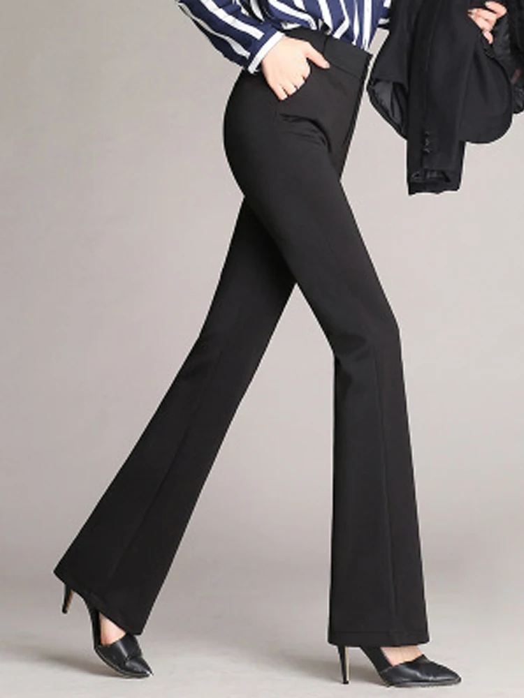 Women Pants Spring Summer Wide Leg Pants Solid Casual High Waist Flared Pants Female Office Lady Long Trousers Black Trousers