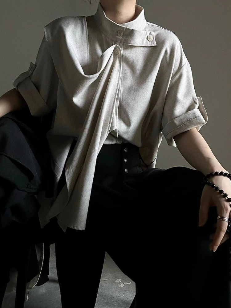 الفرنسية أنيقة خمر تصميم قاع قميص المرأة Y2k Harajuku ريترو فضفاض البلوزات سيدة مكتب موضة كم طويل بلايز جديد