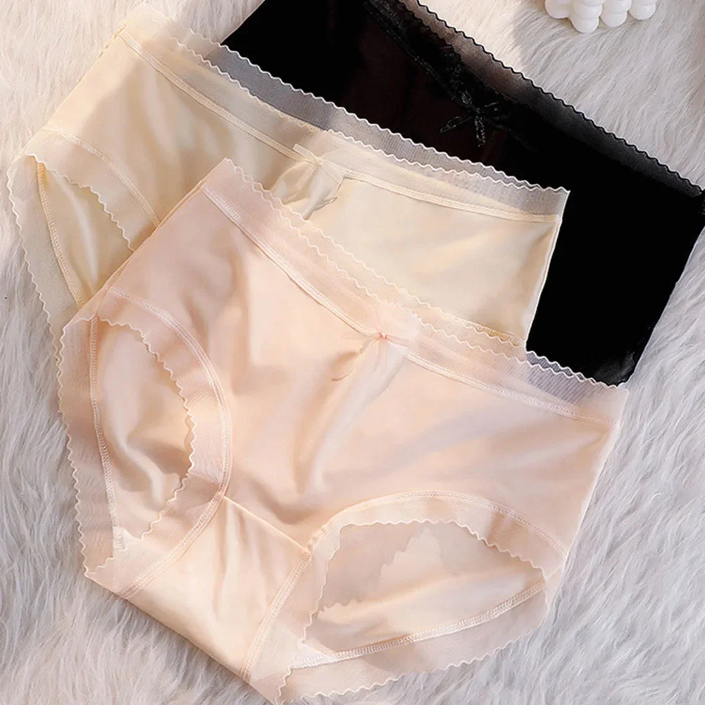 Women's Ice Silk Seamless Thin Quick Drying Skin Color Sexy Triangle Underwear Transparent Ladies Briefs Knickers