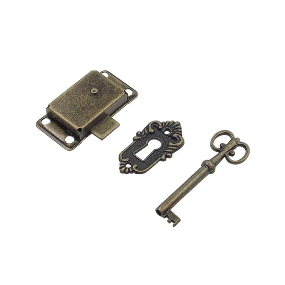 Set kastdeursloten 2x antiek brons bronskleur kisten verbetering sieradendoos sleutel vintage houten kist