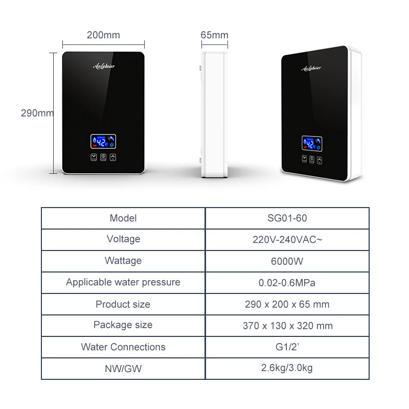 220V 6kw ドゥチャス 電気ロトプラス 25-55度 タンクレス電気温水器 浴室用ミニ給湯器