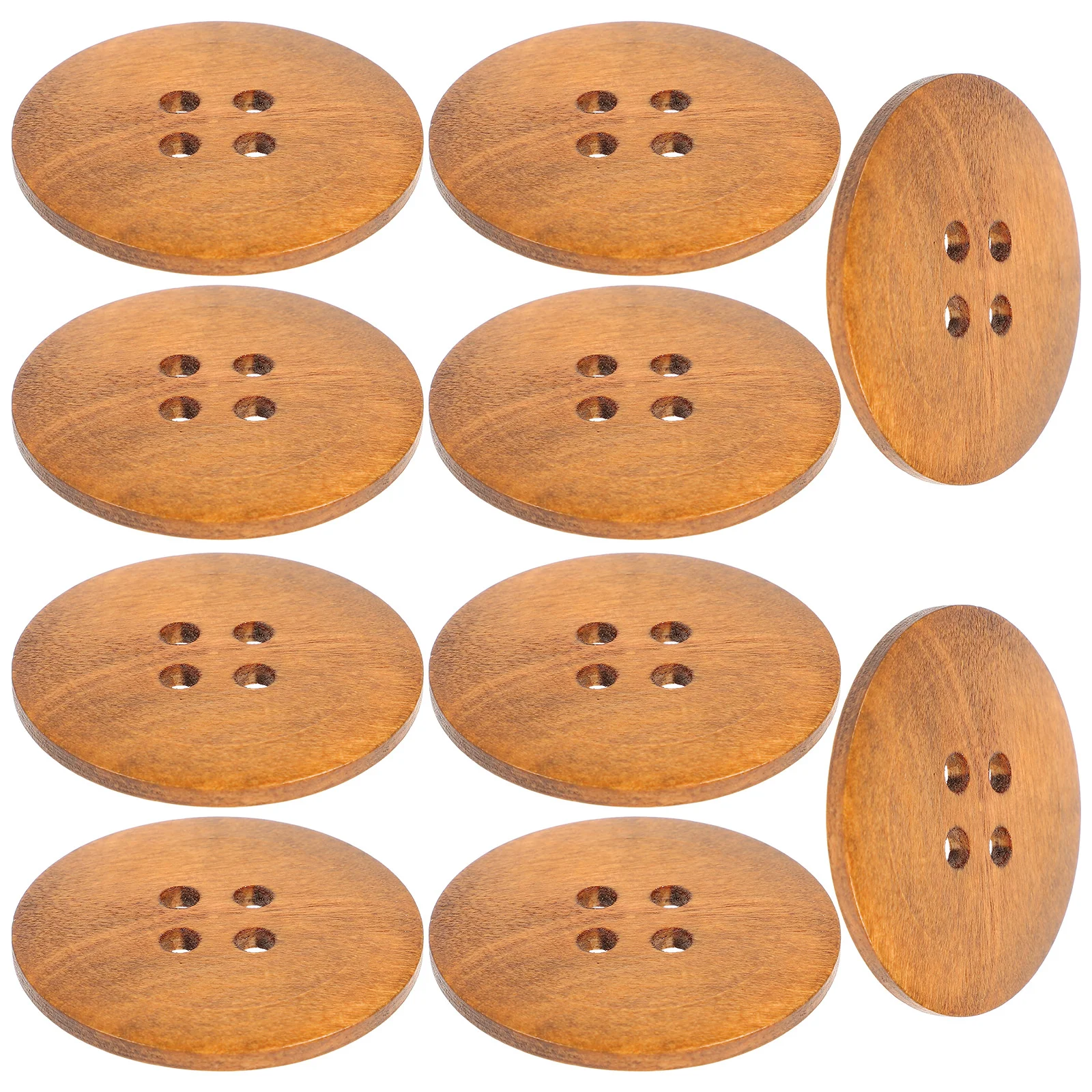 

10pcs Round Edge Coat Buttons Wooden Solid DIY Snaps Vintage Decor 4 Holes Wide Side Bamboo Sewing Knitting Craft