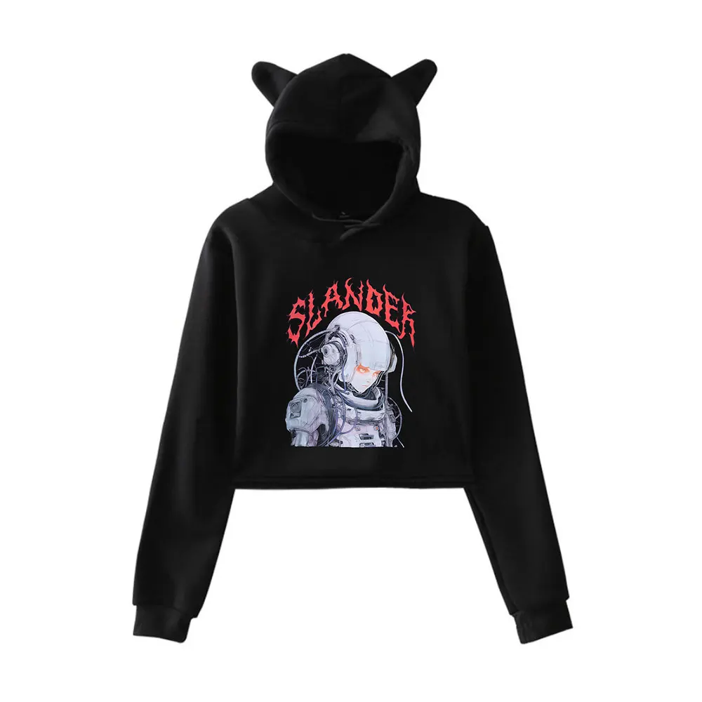 Slander Vintage 90s Streetwear logo Hoodie Merch Hoodies Sweatshirts for Girls Cat Ear Crop Fashion Sports Pullover