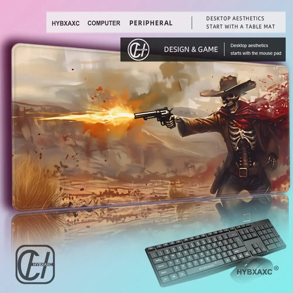 HYBXAXC Wild West Skeleton Shooting Revolver Thunder Junction Cowboy Decor Western MousePad  Gaming Accessories  Deskmat