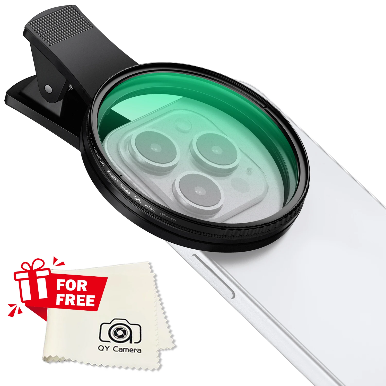 K&F Concept 67mm Phone ND Filter ND2-32 CPL Filter 1/4 1/8 Black Pro Mist Filter Clip-on for iPhone Mobile Smart Phone Camera