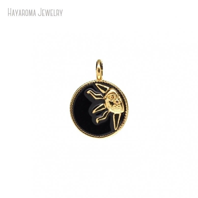 

2Pcs Pendant Gold Color Enamel Round Coin Shape Circle Sun Copper Metal Jewelry Wholesale Charms PM47566