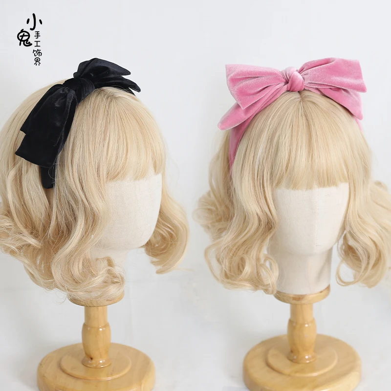 Black velvet bow hair hoop winter sweet pink head hoop headdress KC