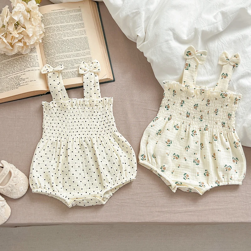 Summer Outfit Kids Baby Clothes Cotton Sleeveless Rompers Newborn Girls Clothes Toddlers Flower Bow Kids One-pieces Bodysuits