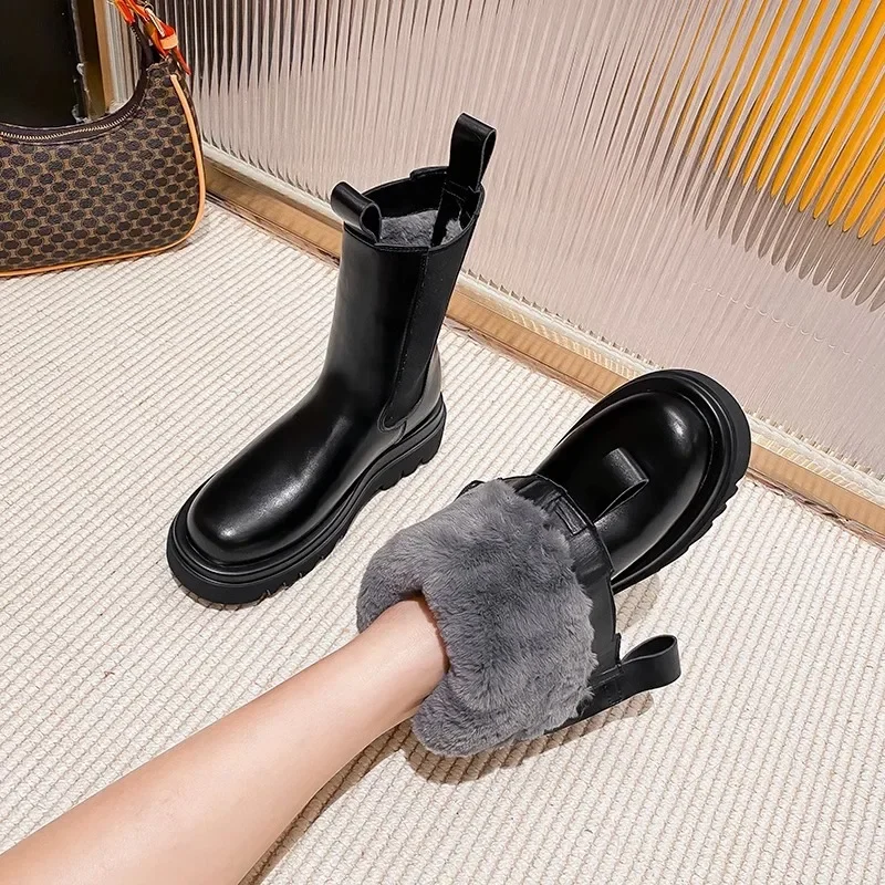 Autumn Winter Plush Warm Ankle Boots for Women 2024 New Chunky Platform Shoes Woman Thick Bottom Non Slip Dermis Boots