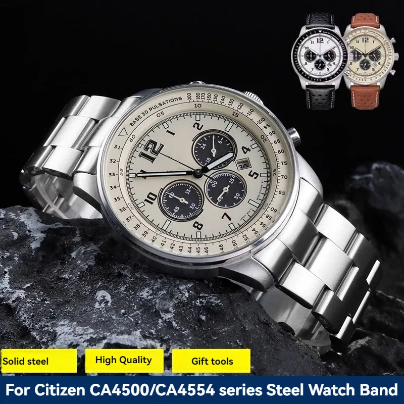 

For Citizen FF Flying Men's Steel Chain Kinetic Energy Watch CA4500 4503 4505 Curved End Stainless Steel Strap Metal Watchband