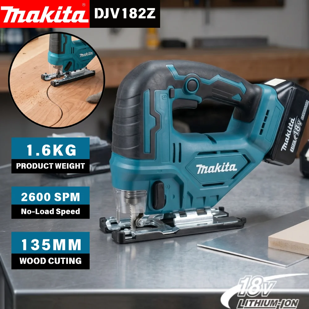 Makita DJV182Z 18V Brushless Jigsaw with Saw Blade Barrel Handle Cordless Saw for Carpentry DIY Woodworking and General Cutting