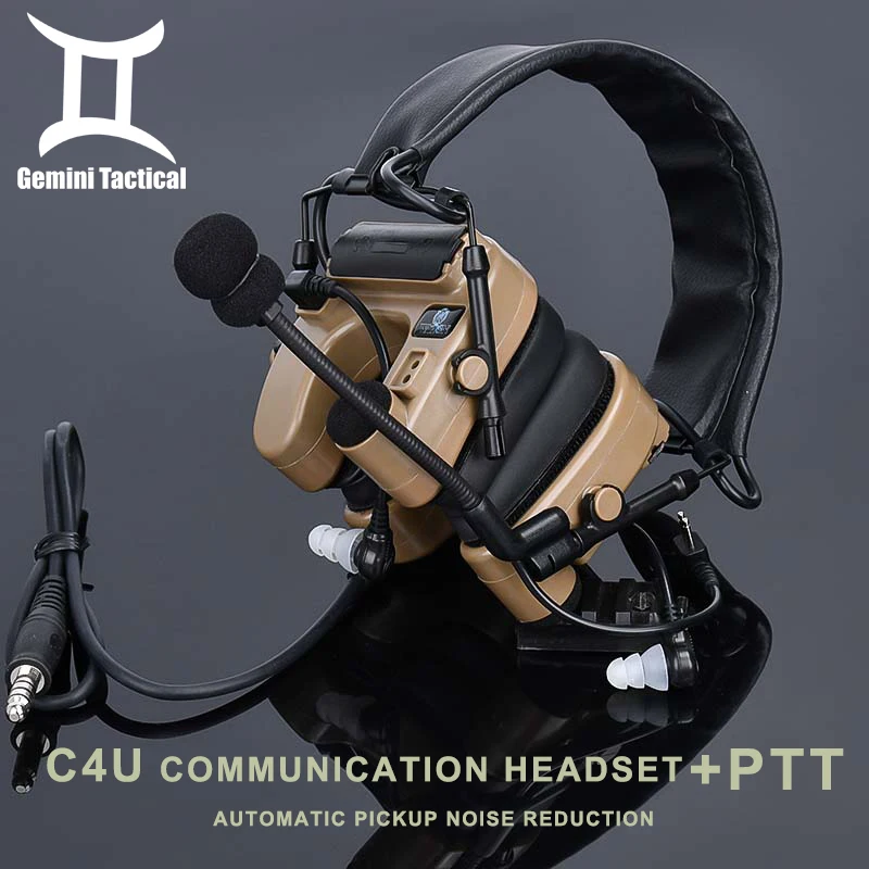 Tactical Headworn Communication Headset C4U Electronic Shooting Earmuff Outdoor Noise proof Headset 7.0 Standard Interface PTT