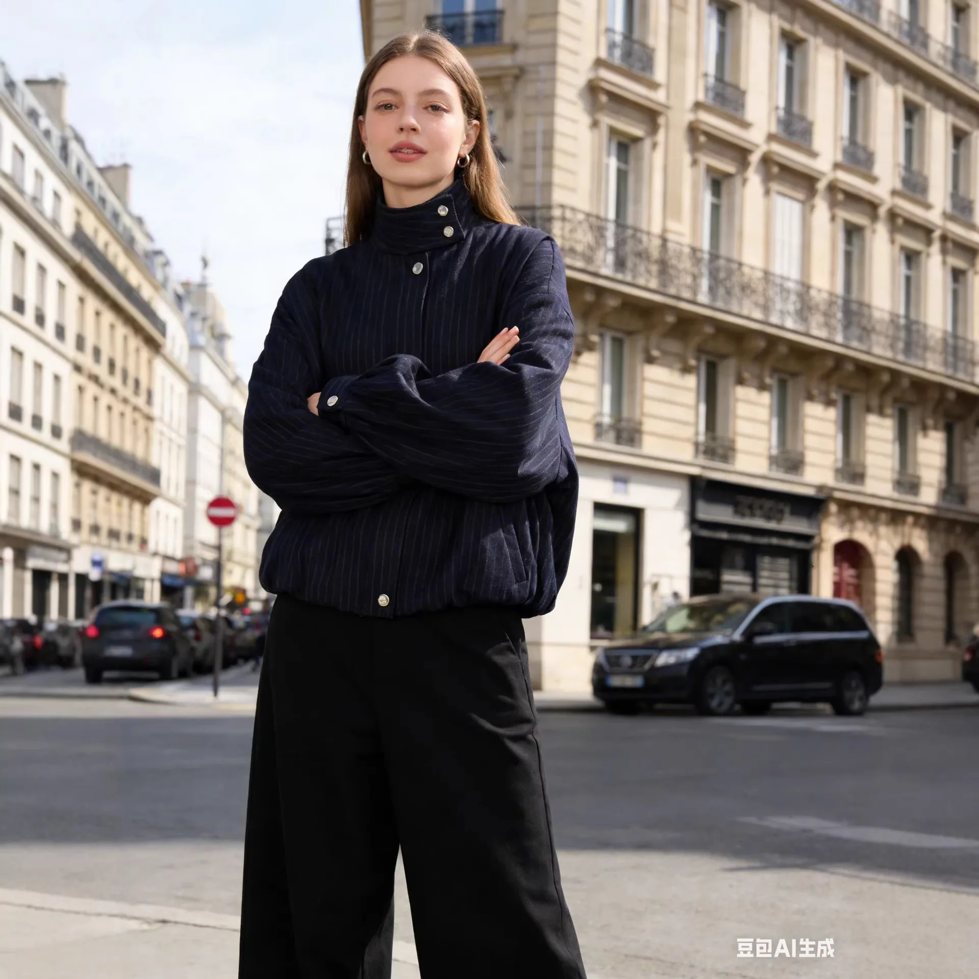 Women's Fashion Casual Jacket Fall High Street Versatile Half-Turtleneck Striped Bomber Coat Commuter Zip-Up Long Sleeve Outwear