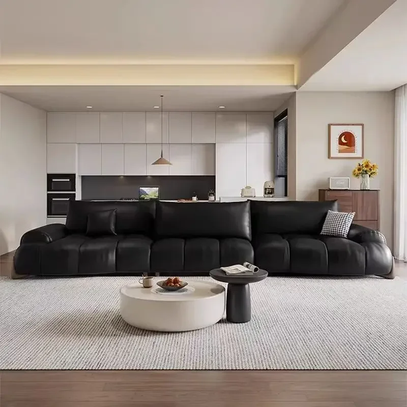 

Living Room First Layer Cowhide Straight Row Leather Art Sofa Retro Wind Oil Wax Leather Sofa Small