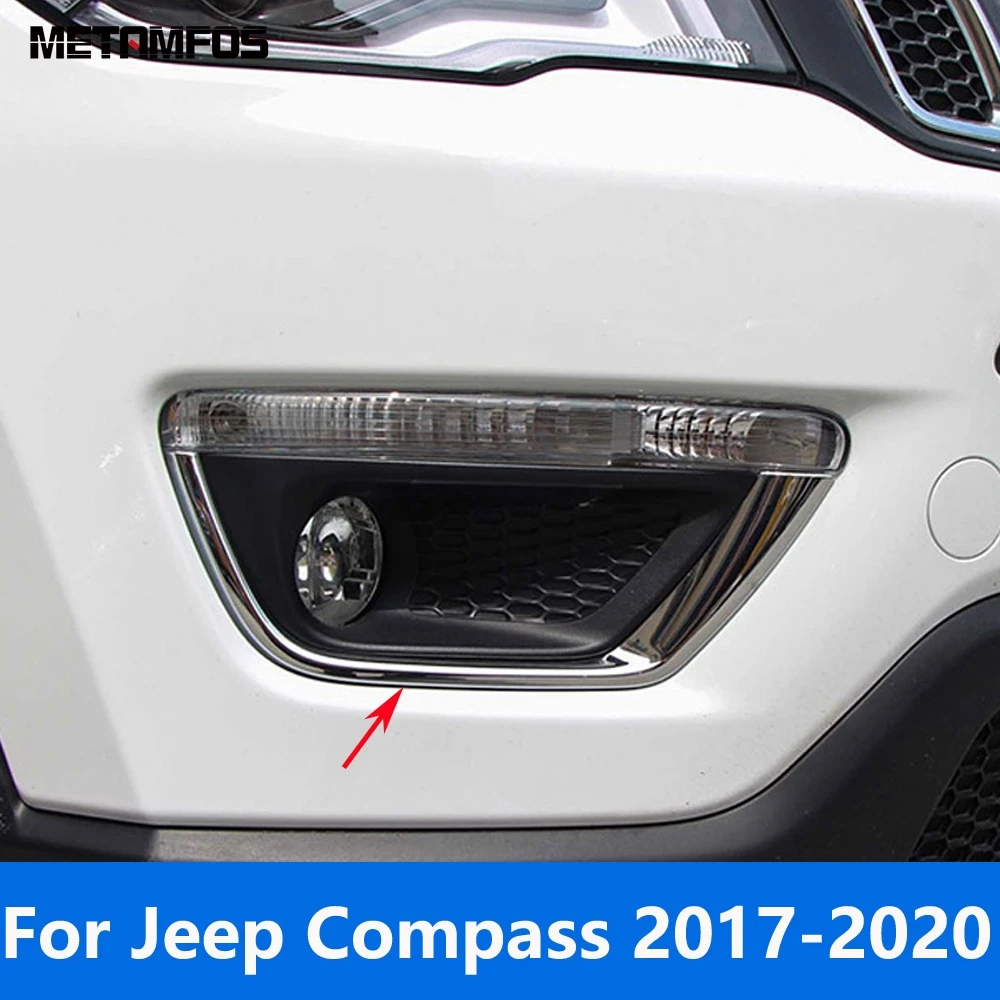 For Jeep Compass 2017-2019 2020 Carbon Fiber Front Fog Light Lamp Eyelid Eyebrow Foglight Strip Molding Trim Car Accessories