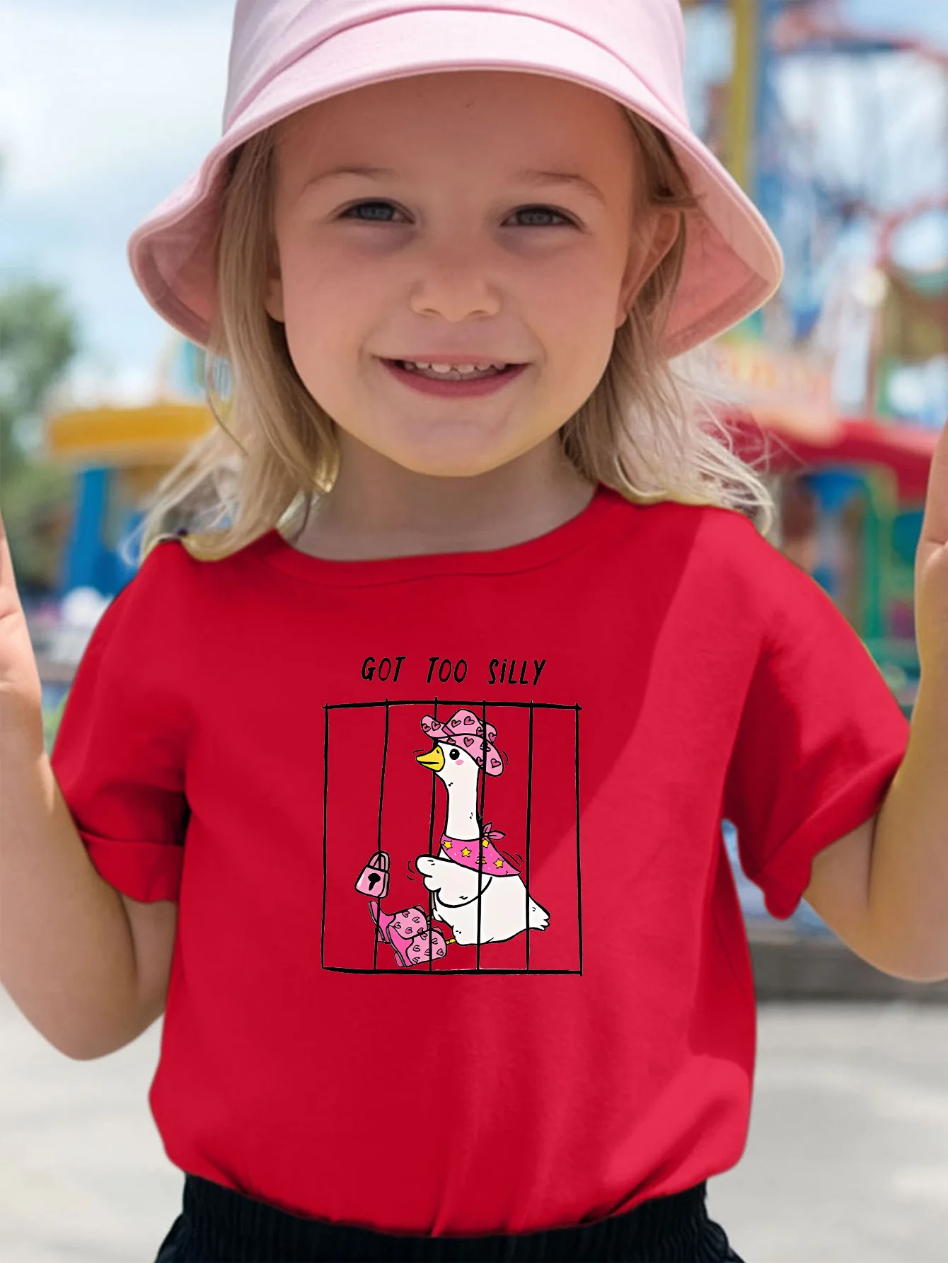 Funny Cage Duck Cartoon Print Kids Tee Boys Girls Family Match Cotton Crew Neck Short Sleeve Soft Summer Casual Kid Wear
