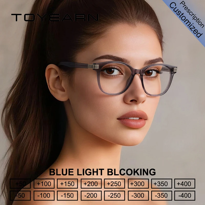 TOYEARN Vintage Round Reading Glasses Women Computer Customizable Myopia Progressive Prescription Optical Eyeglasses TR90 Frame