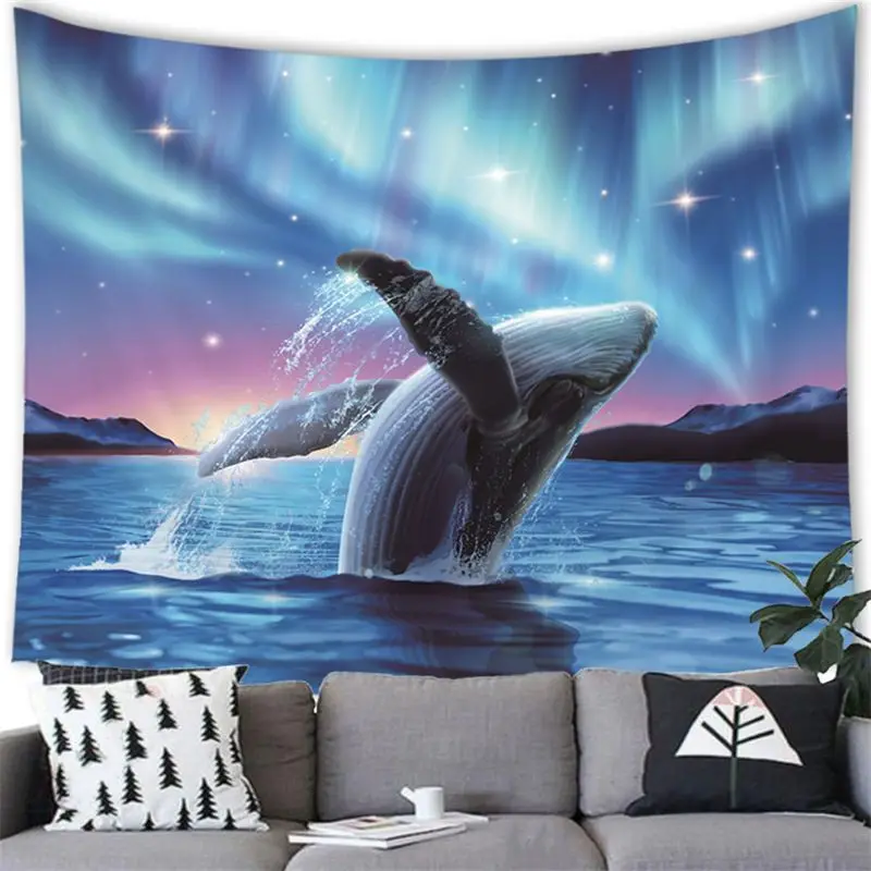 VIKAMA Psychedelic Whale Galaxy Aesthetic Tapestry Ocean Wall Hanging Dorm Bedroom Living Room Decor Polyester Cloth
