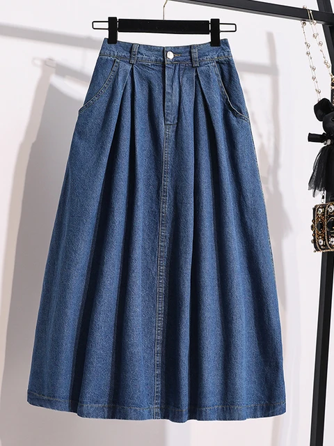High Waist Midi Denim Skirt Women's Spring 2026 New plus Size Slimming Versatile A-Line Skirt Commute Artistic Regular Thin