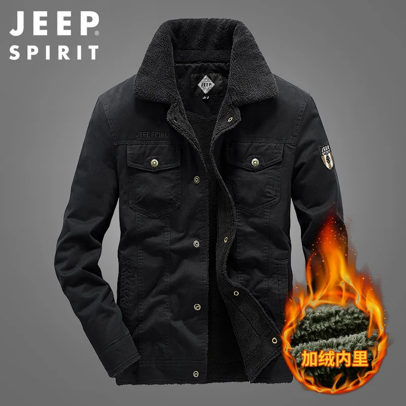 JEEP SPIRIT jackets men plus velvet thickening casual fashion warm 100% cotton autumn  winter fur collar cotton clothes