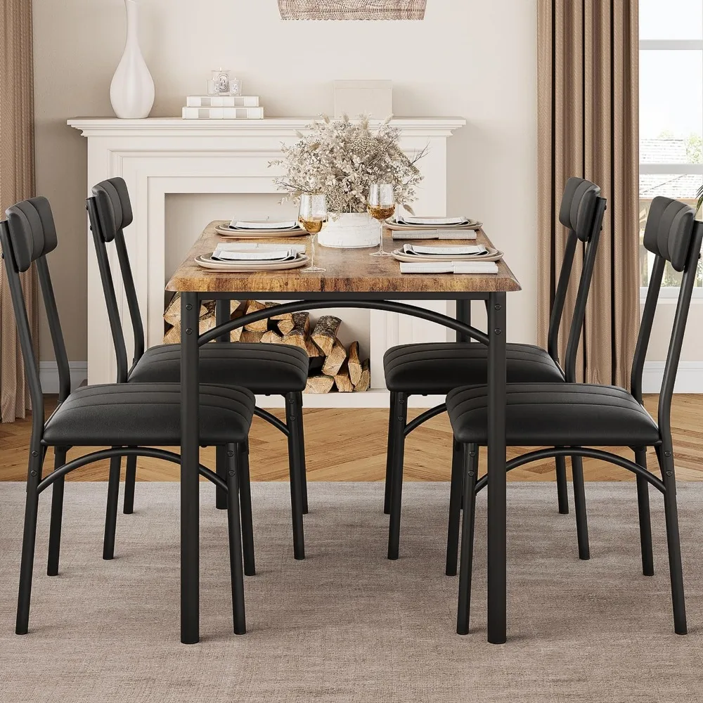 Kitchen Table and Chairs for 4,Dining Table Set for 4 with Upholstered Chairs, 5 Piece Rectangular Kitchen Table Set,Dining Room