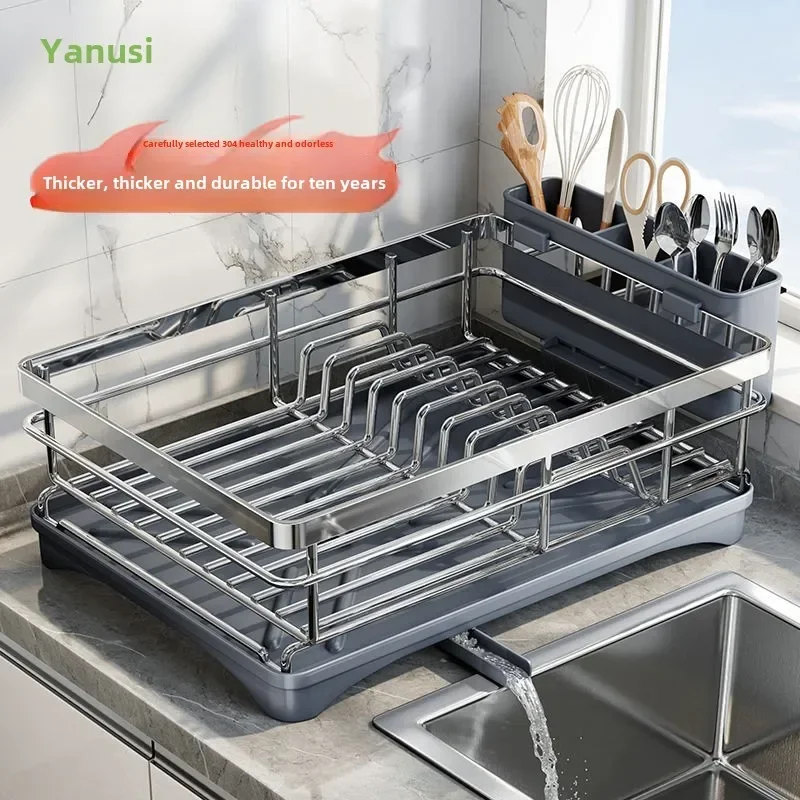 

Plates Organizer Dish Drying Rack Kitchen Counter Large Dish Rack with Drainboard Rustproof Dish Drainer Utensil Holder Sink