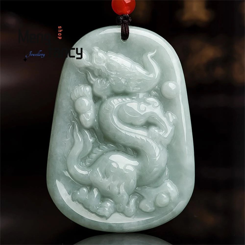 

Natural Myanmar A-goods Jadeite Light Green Dragon Sign Divine Dragon Roaming Ice Jade Pendant Fashion Fine Jewelry Holiday Gift