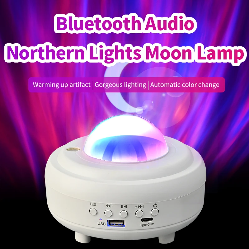 

Multifunctional Bluetooth speaker projection lamp USB starry sky lamp bedroom ripple aurora borealis colorful atmosphere lamp.