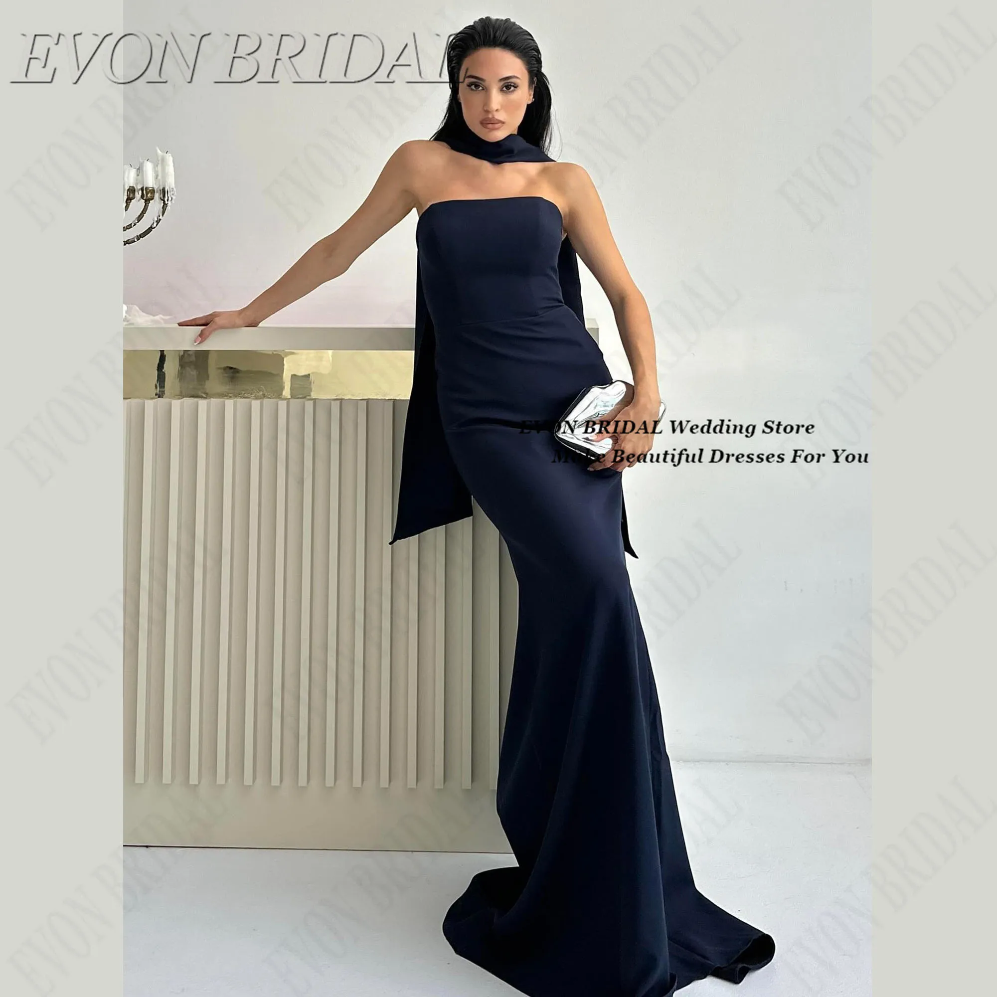 

Simple Strapless Evening Gown Customized Mermaid Elegant Prom Dress With Halter Floor Length Women's Party Dress EVON BRIDAL