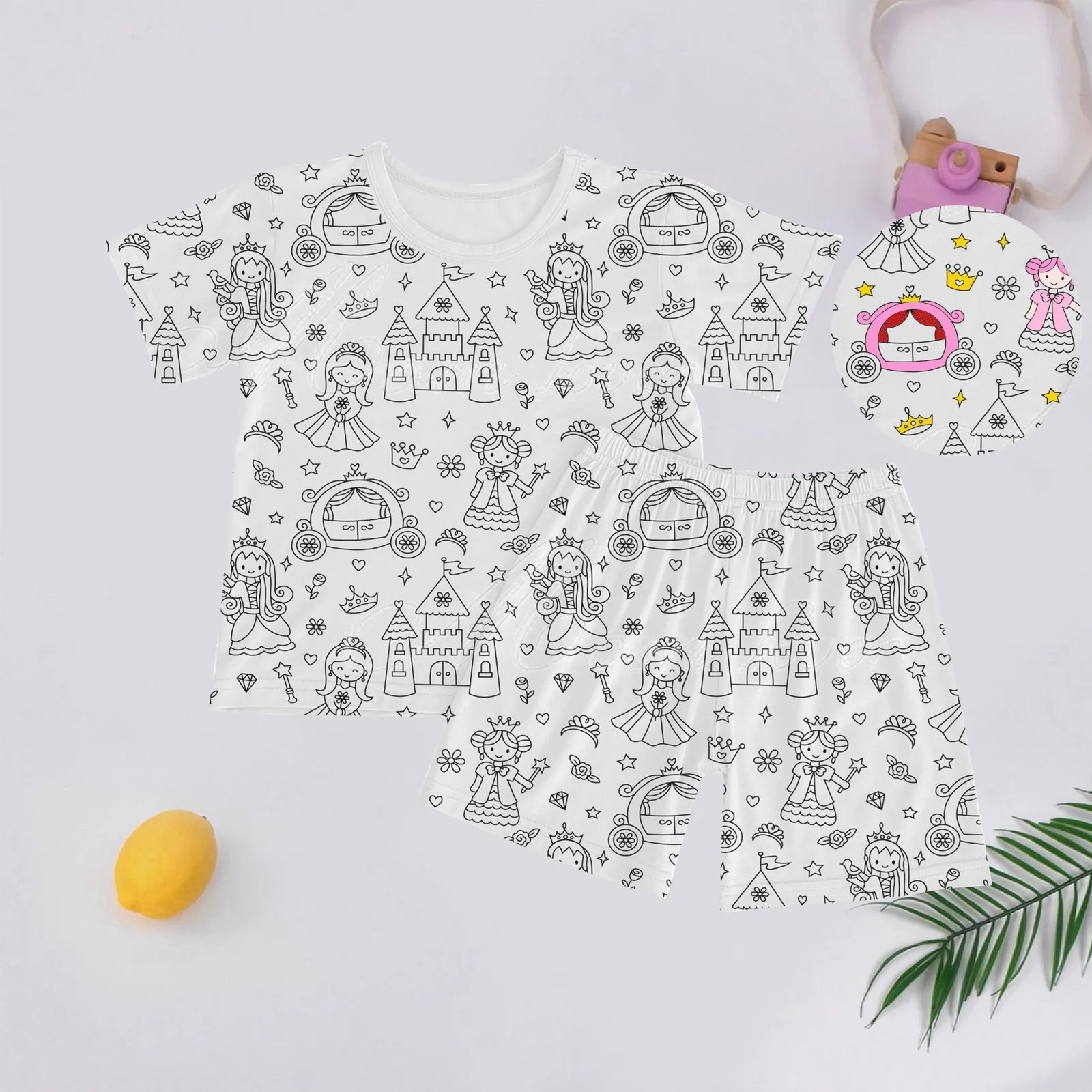 New DIY Pajamas Kids Sketch Colorful Short Sleeved Set Kid Art Color Your Own Pajama Handicraft Toy DIY Crafts Homewear For Girl