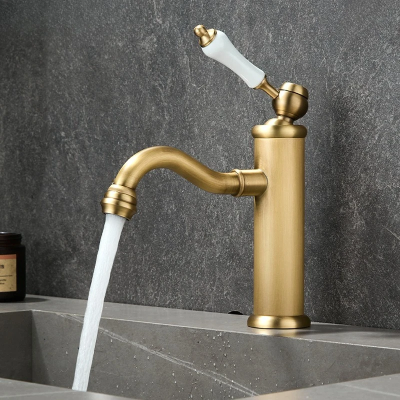 European-style vintage brass basin tap for bathroom vanity units, hot and cold water tap with splash guard