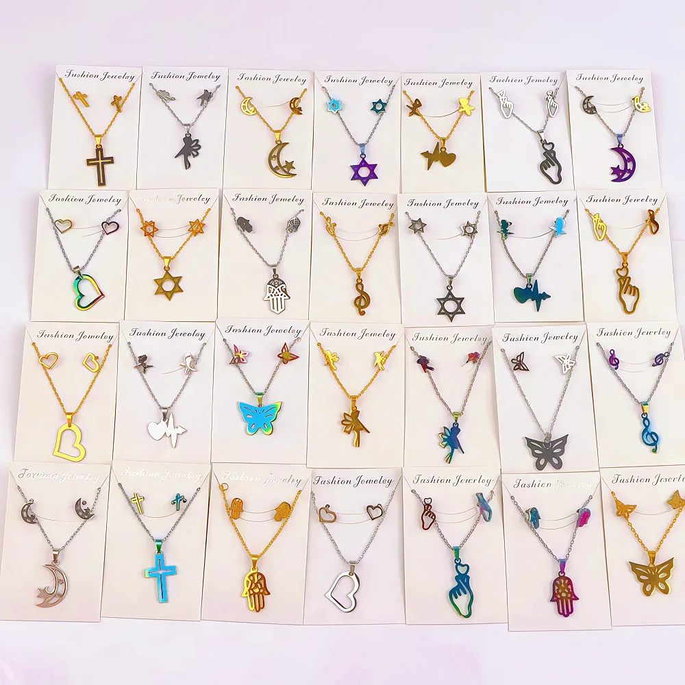 

6/8/12/24/36/48/100 комплектов, модные серьги из нержавеющей стали, ожерелье, комплект для женщин, смешанный стиль, ювелирные изделия в виде цветочного сердца, повседневные подарки для вечеринок