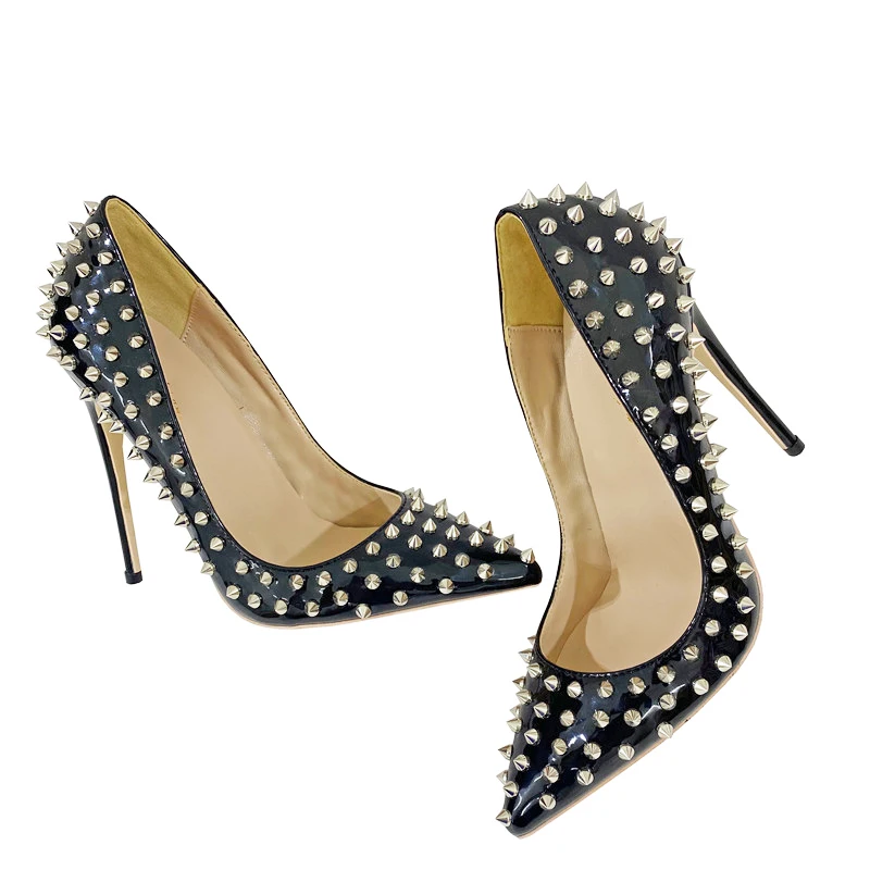 Celebrity Star High Heels 12CM Pointed Thin Heel Single Shoes Shallow Mouth Rivet Women Pumps 2023 New Unique Design Stilettos